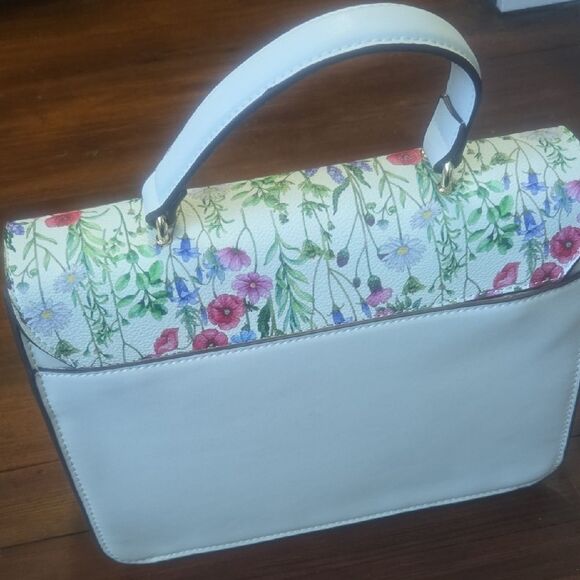 NEW IMAN White Cream Satchel Floral Design - Picture 3 of 4